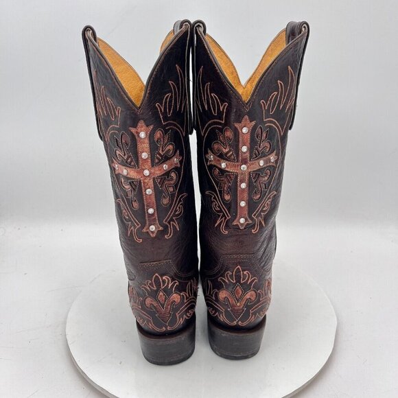 Cavenders Women Size 6.5C Dark Brown Spike Leather Pull On Western Cowboy Boot - Picture 5 of 16